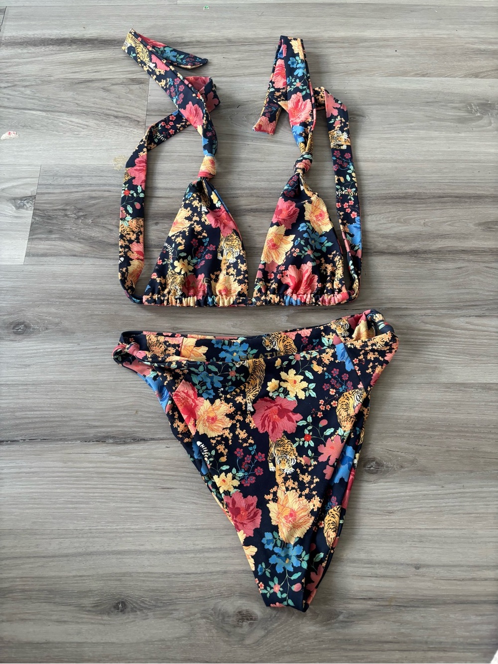 Skatie Floral Tie-Back Bikini in Black, Red, Yellow, Blue